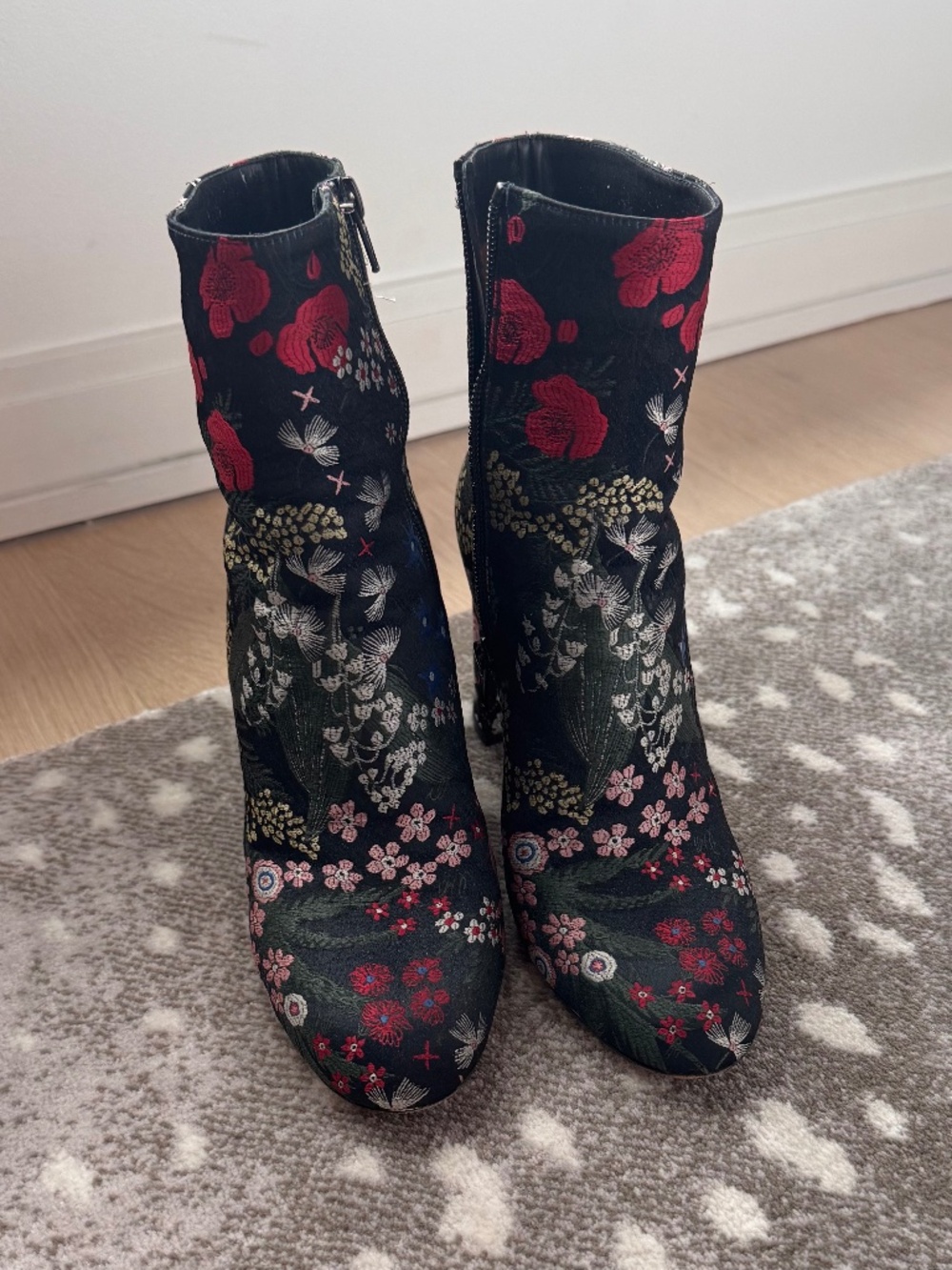 Valentino - Floral Embroidered Black Ankle Boots - Size 39.5